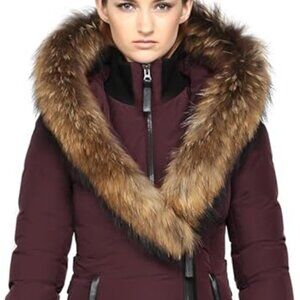 Burgundy KAY down coat with natural fur Signature Mackage Collar